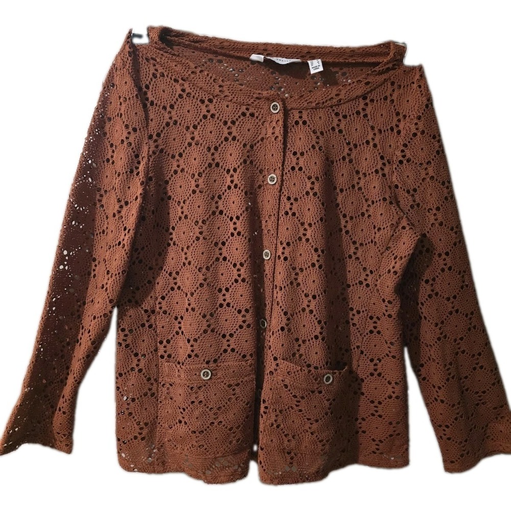 Susa Graver Cafe Open Crochet Linen Blend Cardigan